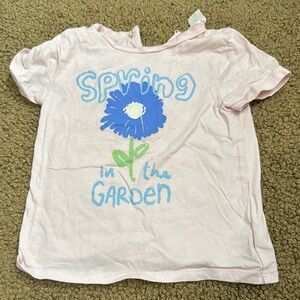 H&M Blue and Pink Short Sleeve Tee with Spring Graphic Design